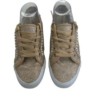 Jack Rogers Carter Gold Glitter Lace Up Sneakers SZ 7 Metallic Sparkle Comfort